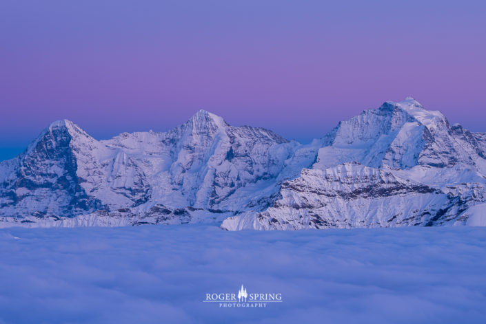 Eiger Mönch Jungfraujoch Schweiz Alpen Dämmerung Sonnenuntergang